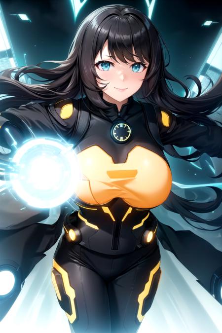 30229-2750310066-smile, gigantic breasts, cityscape, bodysuit, science fiction, neon trim, _lora_orzcan-09_0.6_, Style-TronLegacy-12v-v2.png
